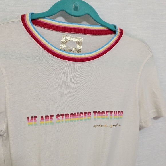 Spiritual Gangster "We are stronger together" rainbow gold cream Tshirt size L - Picture 2 of 7